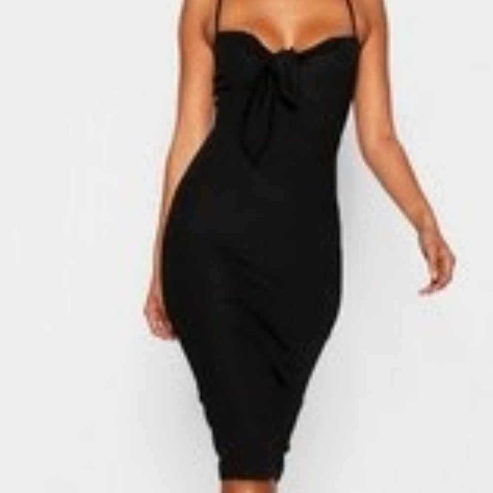 Skinny Strap Tie Front Midi Dresses
